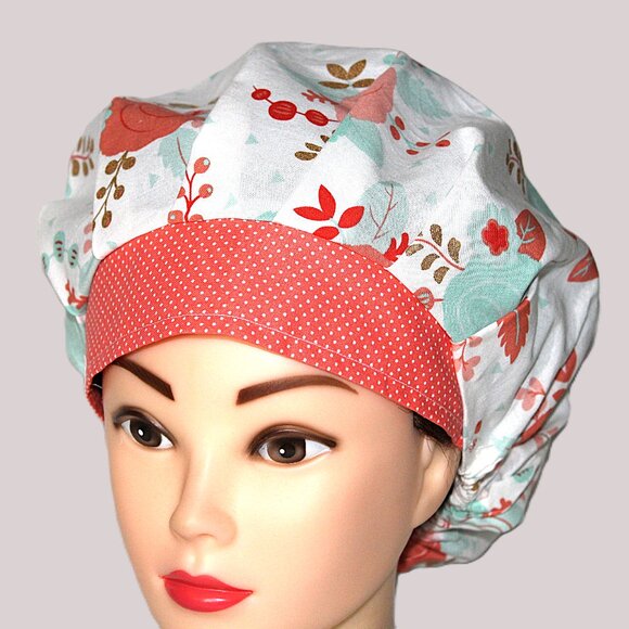 NWOT Handmade Pastel Roses Bouffant Scrub Cap-dots, gold highlights, Handmade - Picture 2 of 6